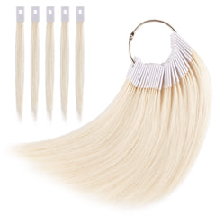 Noverlife swatches in lightest blonde show real hair texture for color testing.