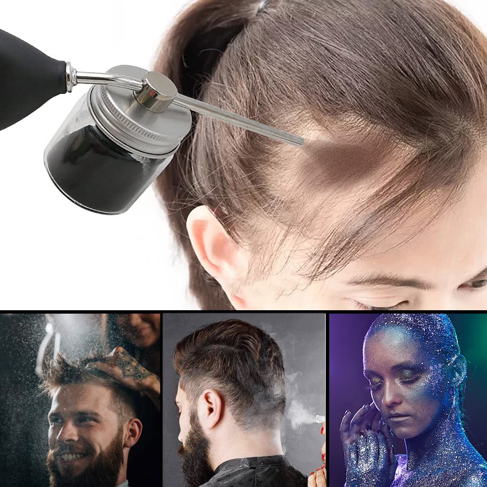 Noverlife hair-building fiber applicator shows directional spray for realistic coverage.