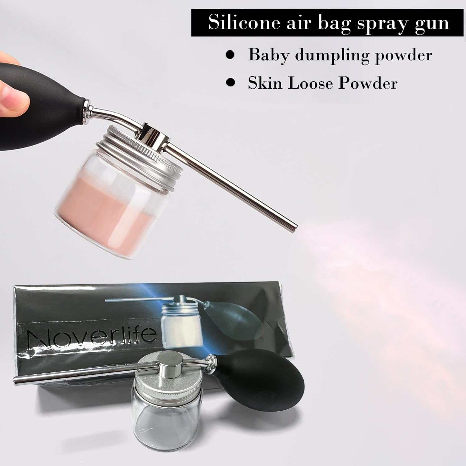 Noverlife lengthened nozzle for easier reach and precise powder placement.
