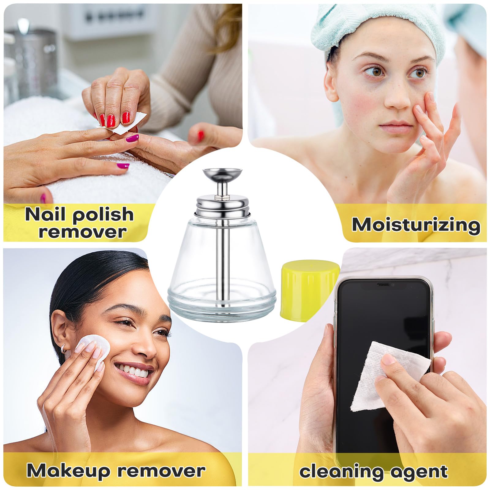 Noverlife push-down dispenser for cotton pads simplifies nail removal routine.