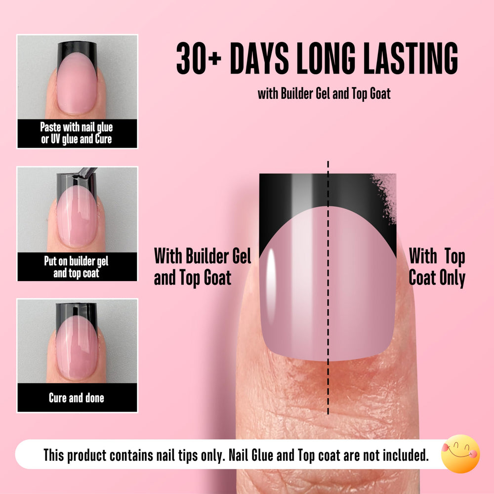 Novo OVO berry pink tips ready for gel top coat and long-lasting wear.