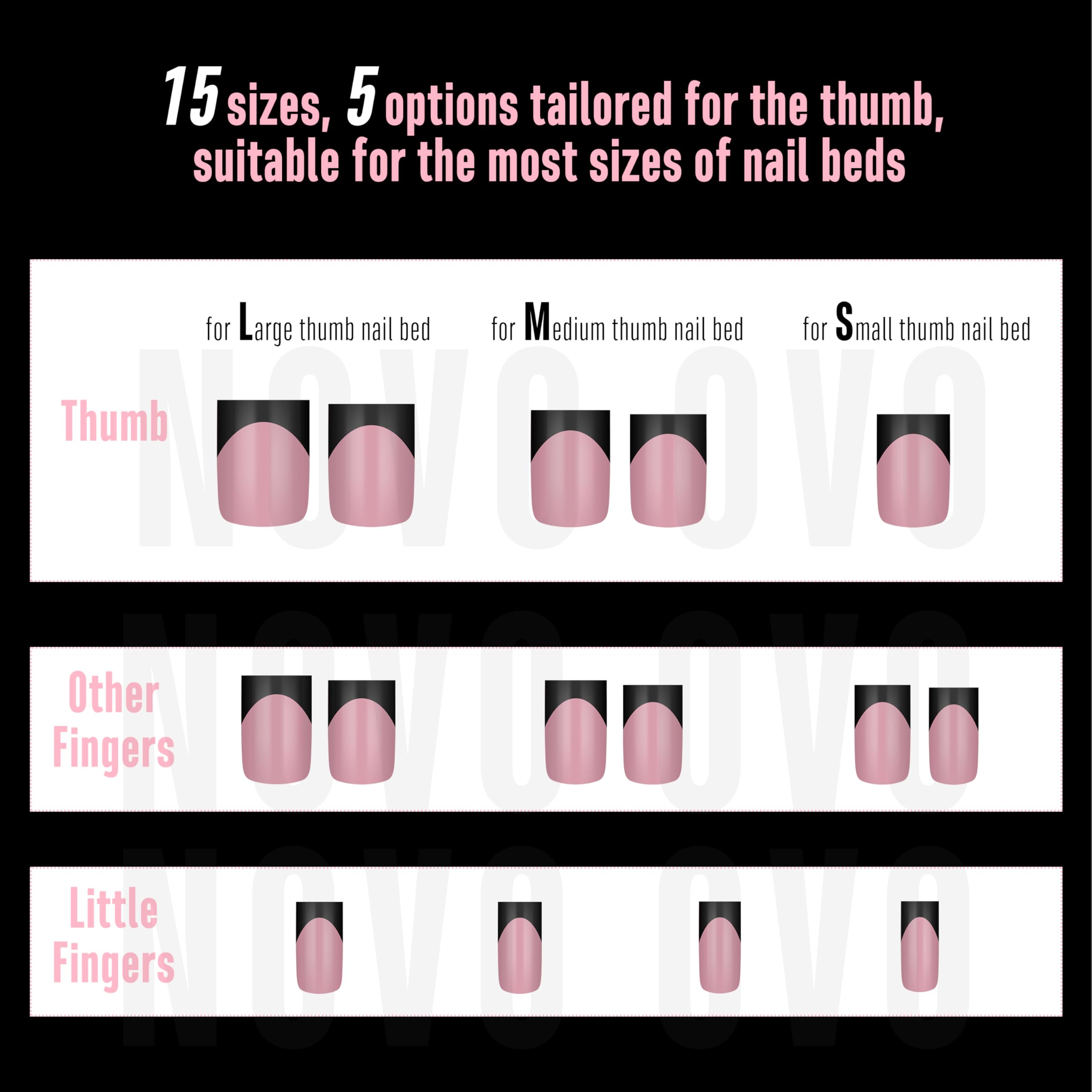 Novo OVO full-cover nail tips in multiple shapes for creative nail art.