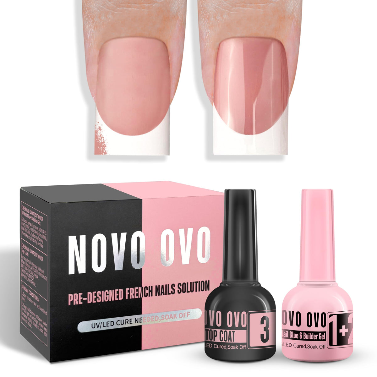 NOVO OVO gel en bote rosa para adherencia rápida y limpia aplicación