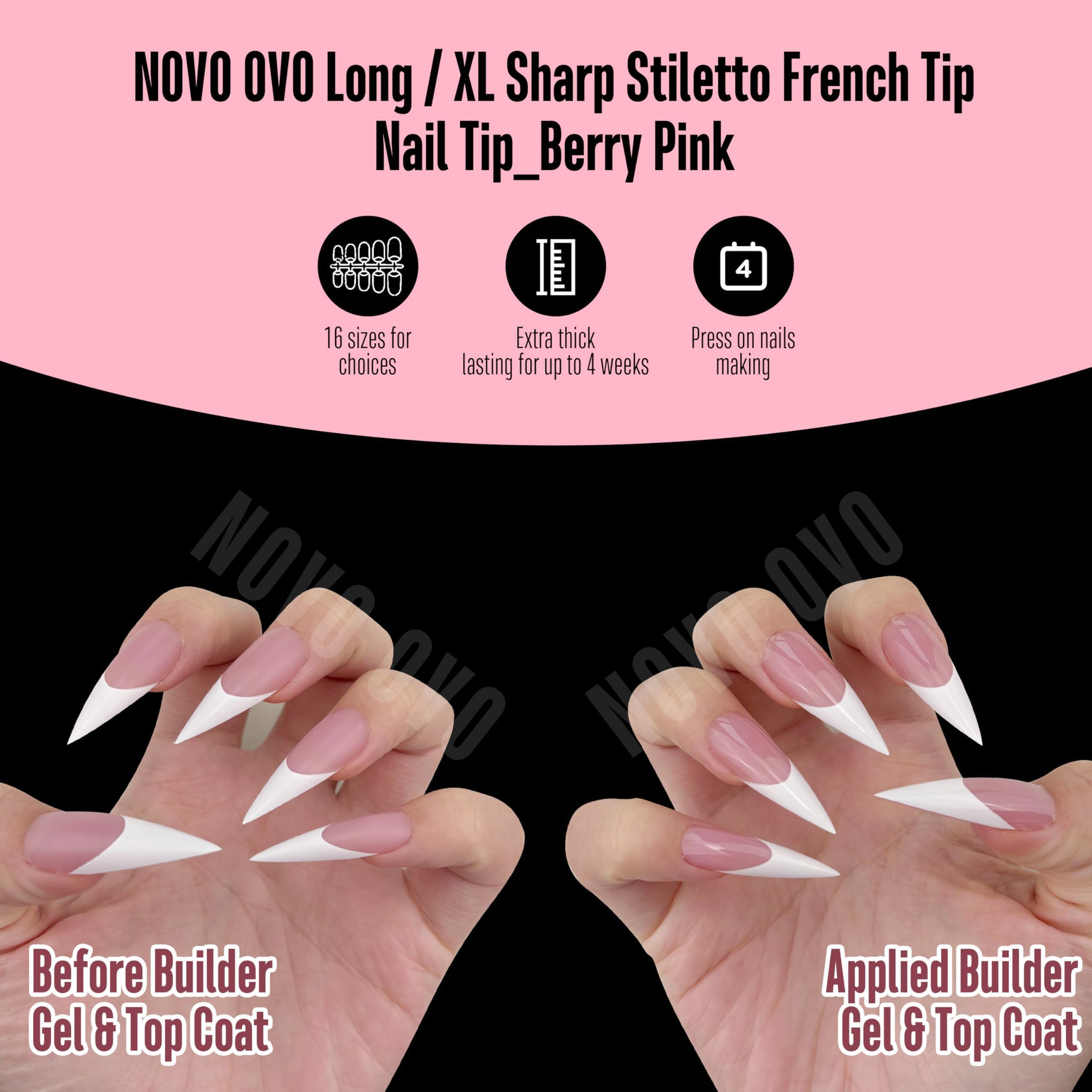 NOVO OVO long XL nails measuring up to 1.37 inches.