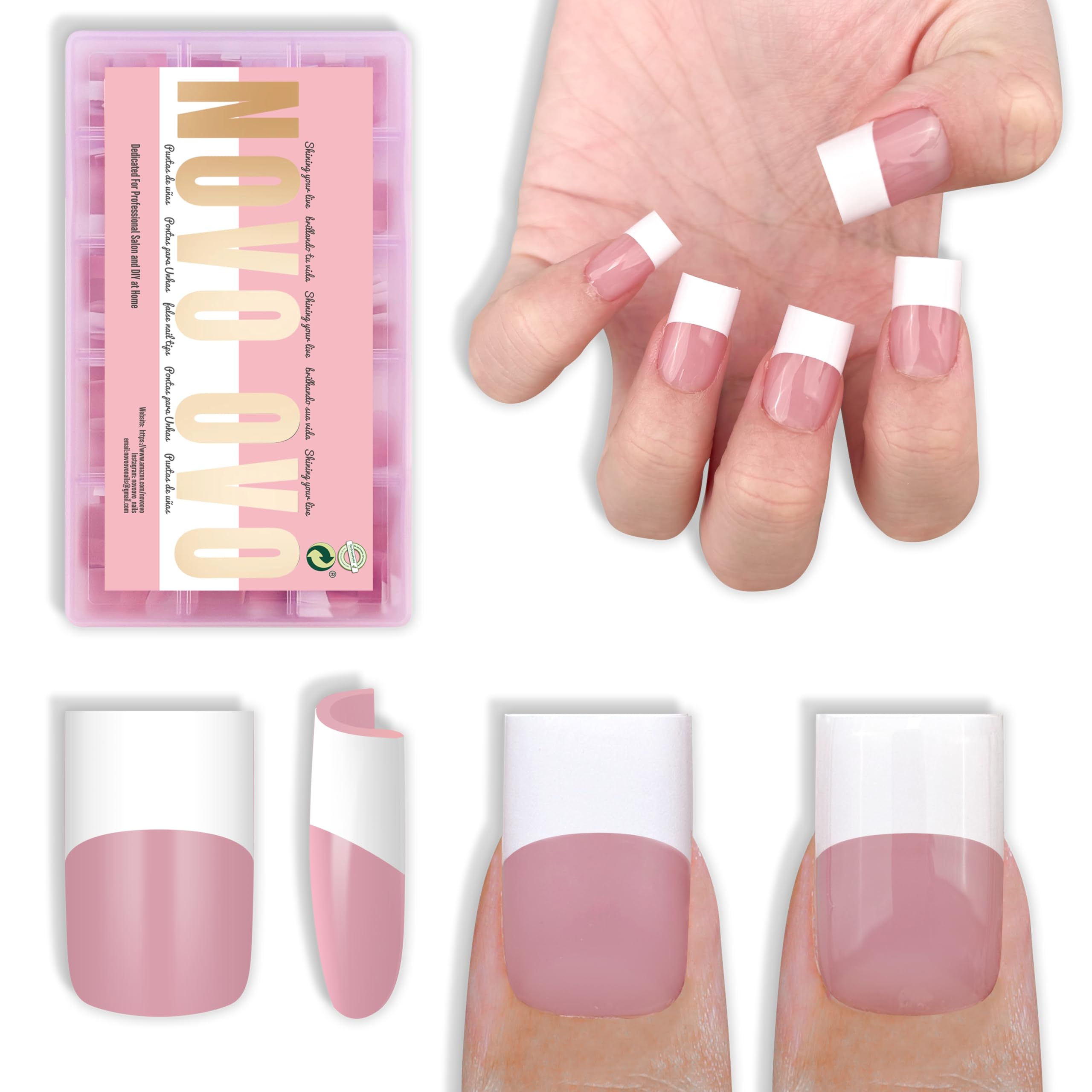 NOVO OVO old school wide white French tip nails for a chic at-home manicure.