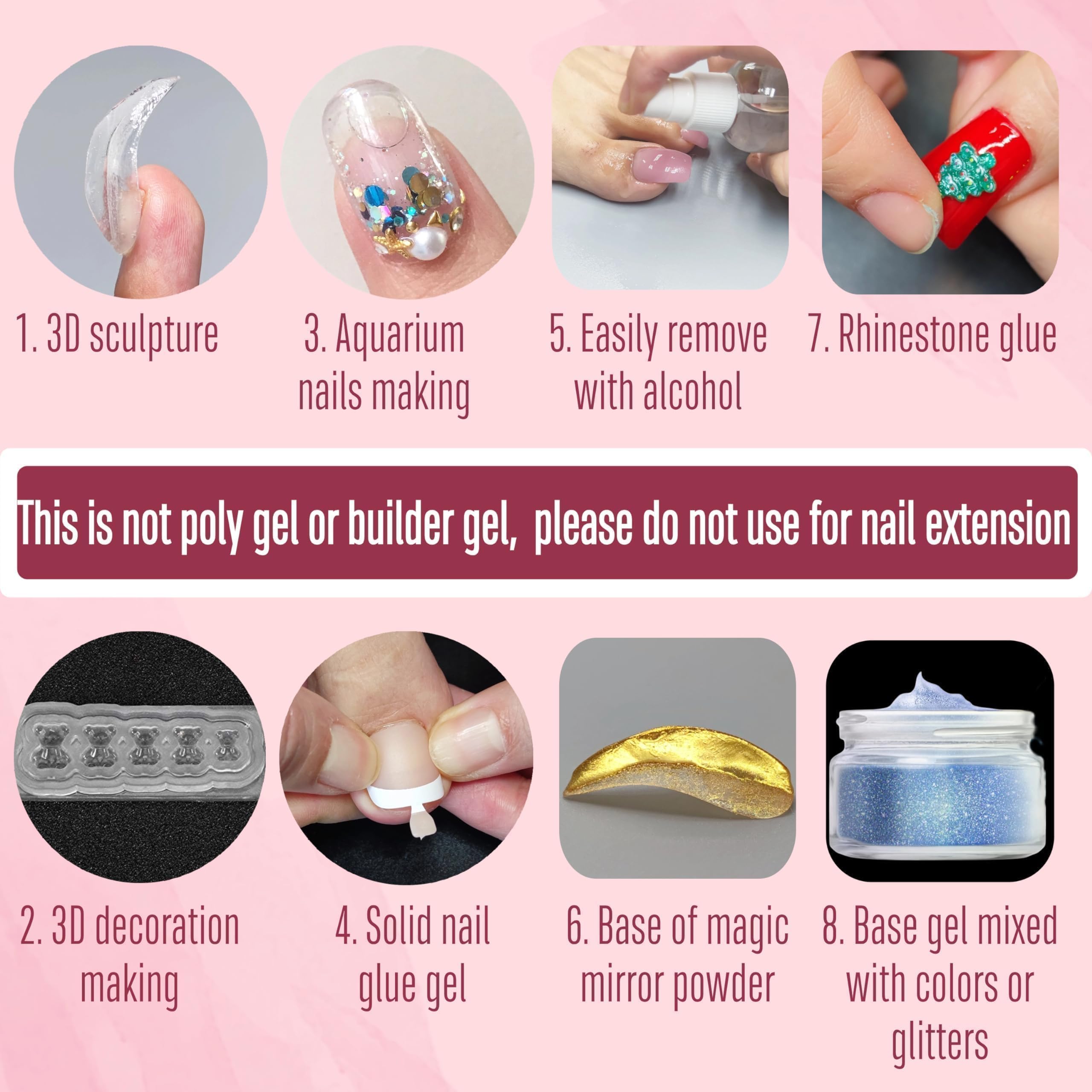 NOVO OVO pegamento uñas para fijar decoraciones y brillos con curado UV.
