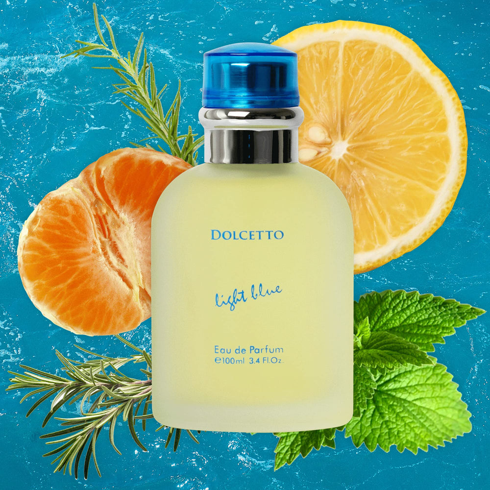 NovoGlow Dolcetto Light Blue bottle closeup cap showing sleek finish and ergonomic grip