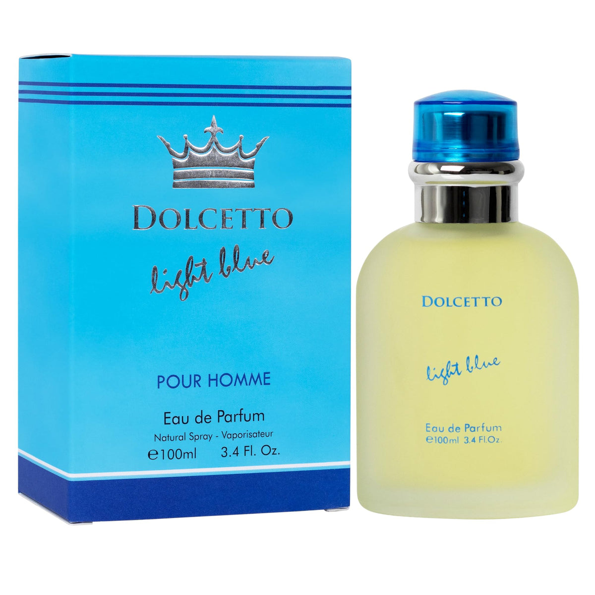 NovoGlow Dolcetto Light Blue bottle front view showing premium design for stylish gifting