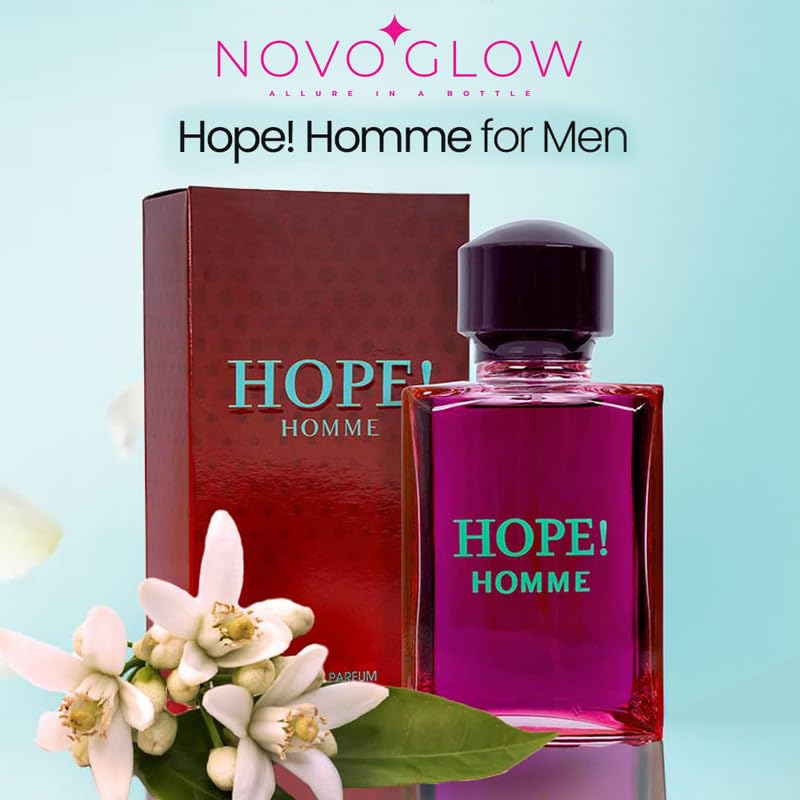 NovoGlow Hope Homme bottle side, sleek design and durable build
