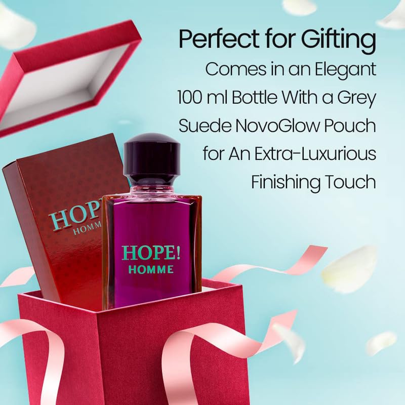 NovoGlow Hope Homme scent notes woody base for lasting presence