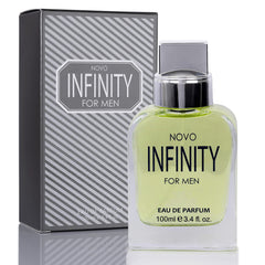 NovoGlow Infinity for Men bottle front view with fresh citrus feel