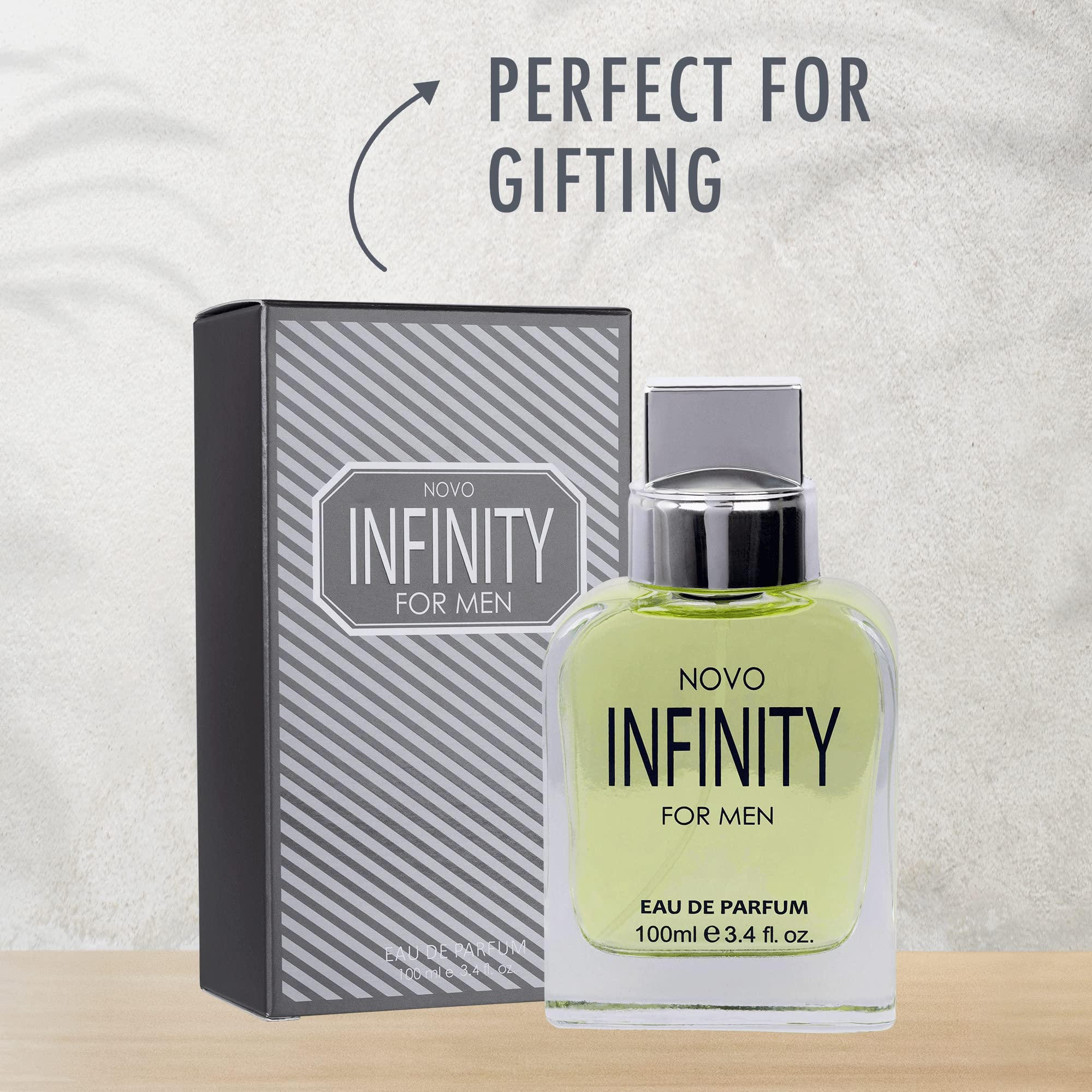 NovoGlow Infinity for Men woody finish image conveys warm masculine aroma