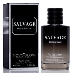 NovoGlow Salvage bottle front displays a bold masculine scent for daily wear.