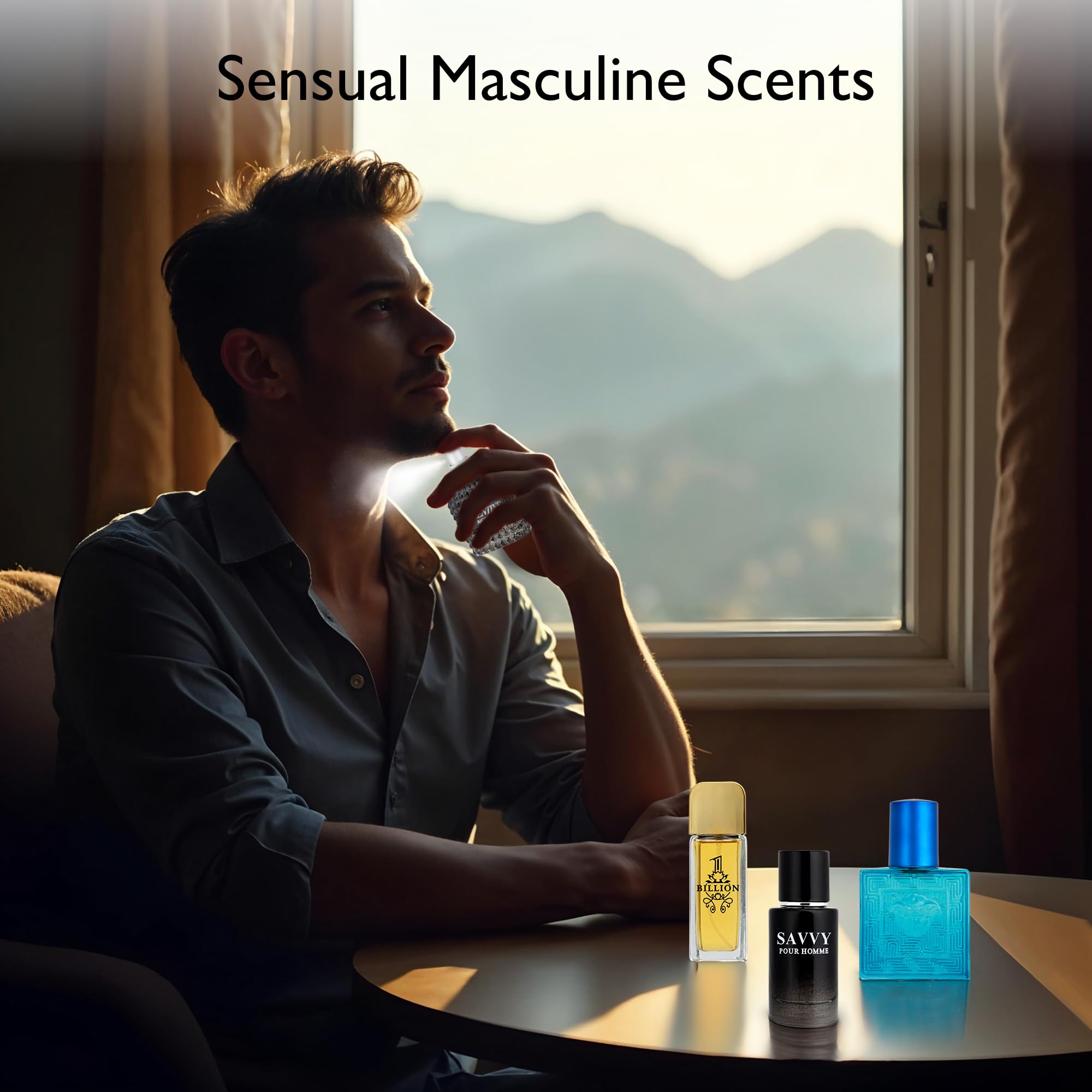 NovoGlow Signature Scent 1 Billion bottle close up with bold woody-spicy vibe