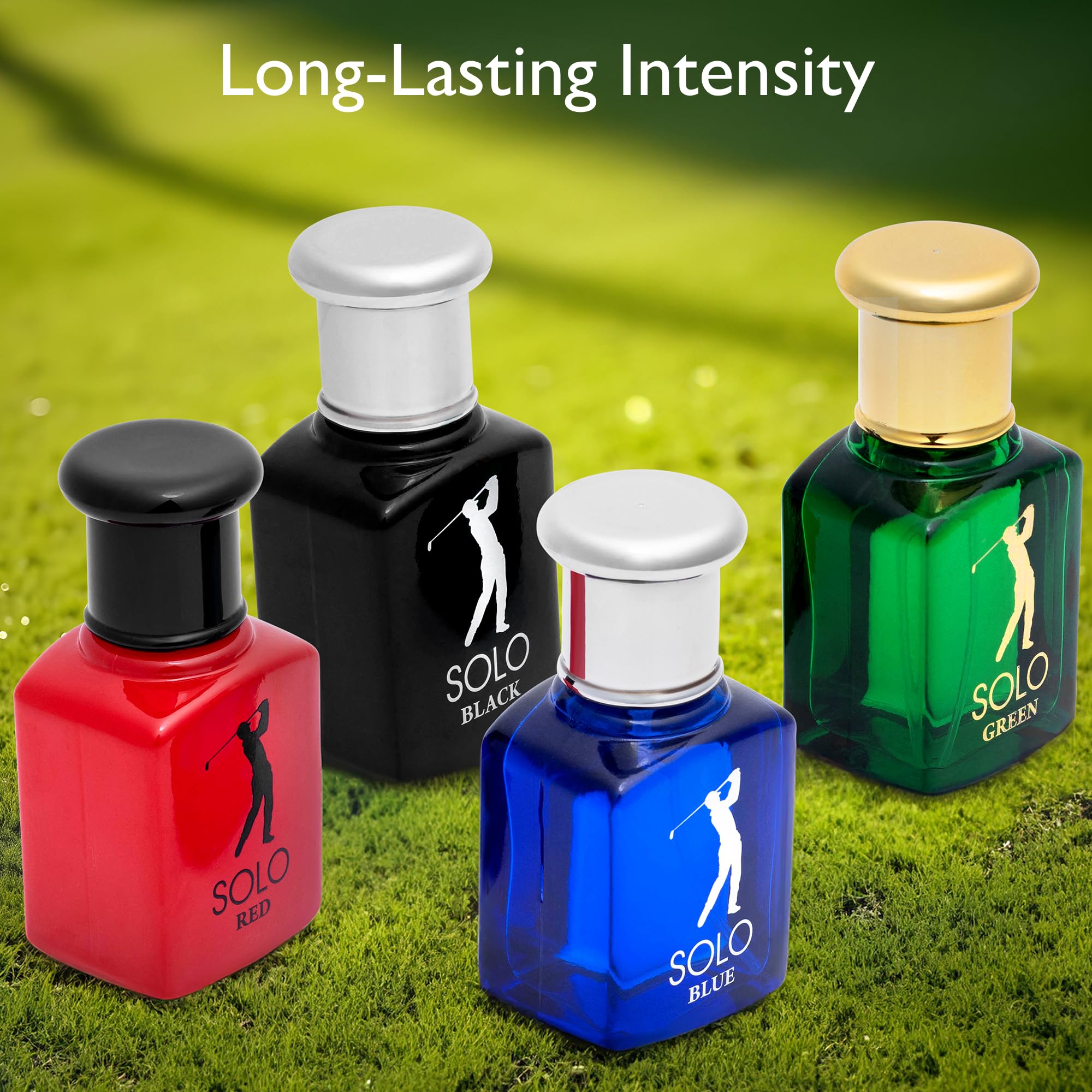 NovoGlow Solo Green bottle offers versatile fresh notes for all-day wear.
