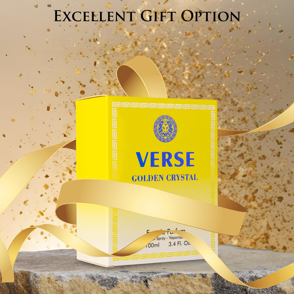 NovoGlow Verse Golden Crystal base notes amber and musk evoking warmth