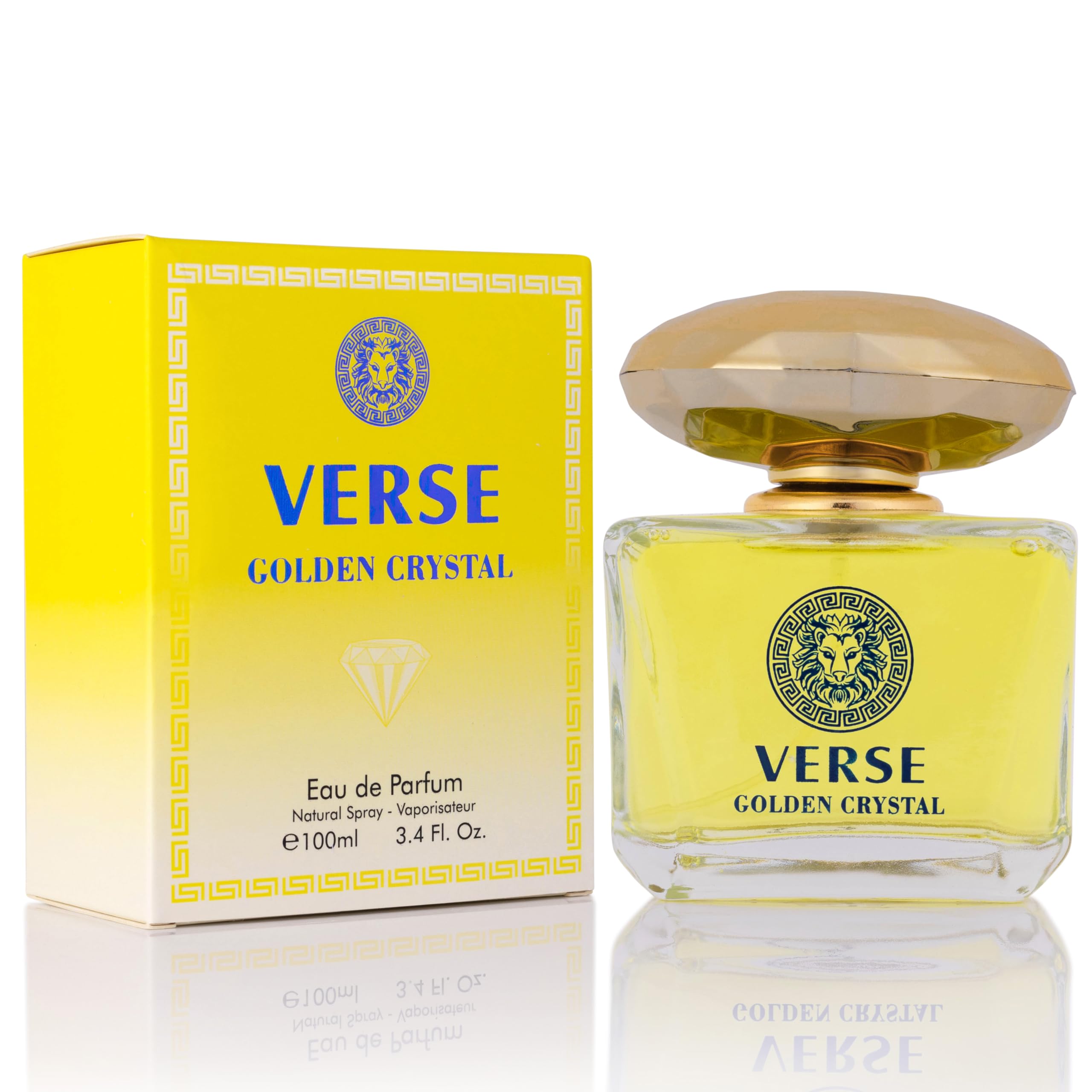 NovoGlow Verse Golden Crystal bottle front view for daily sophisticated presence