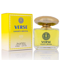 NovoGlow Verse Golden Crystal bottle front view for daily sophisticated presence