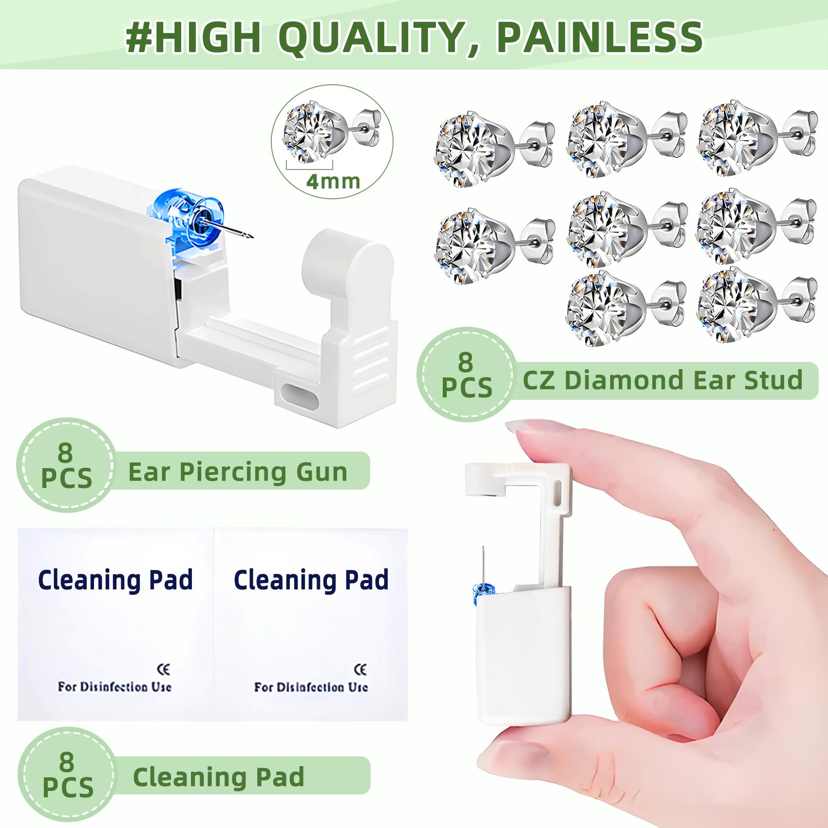 Eight self-piercing guns from Novopiercing ready for quick ear piercing.