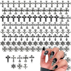 Novsix 120pc silver cross nail charms showcase chrome cross designs for chic daily nails