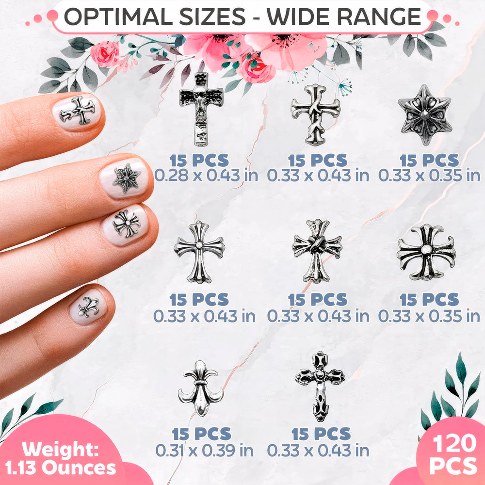 Novsix cross nail charms offer durable acrylic with bright, long-lasting luster