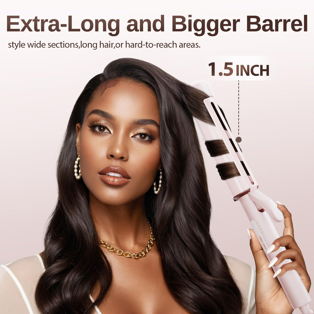 NOVUSPRO ceramic tourmaline barrel curling wand for a shiny, frizz-free finish.