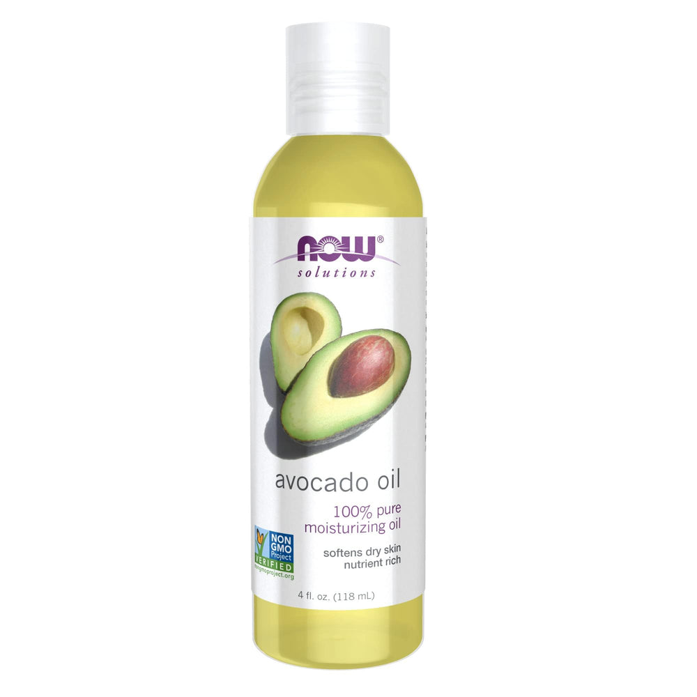Now Avocado Oil bottle closeup showing rich texture for hydration
