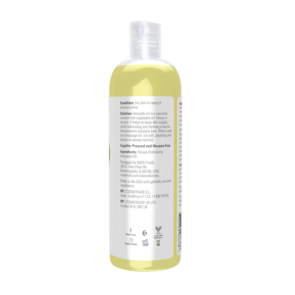 NOW Avocado Oil, textura densa para hidratación profunda de la piel