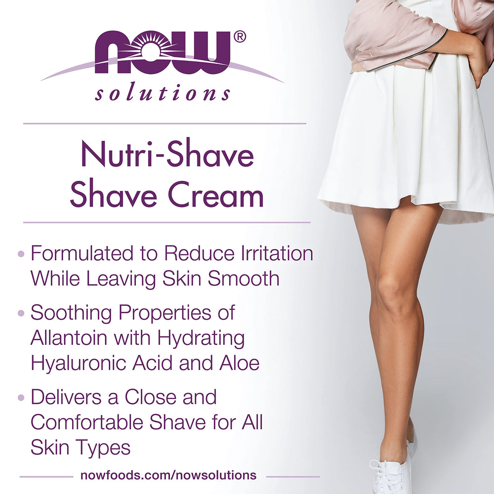 NOW Foods Nutri-Shave ingredients-coconut-oil highlights nourishing oils to help moisturize skin after shaving