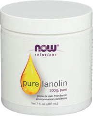 NOW Foods Lanolina pura en bote de 7 oz, formato práctico para hidratación diaria.
