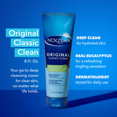 Closeup of cap on Noxzema wash emphasizing easy dispensing