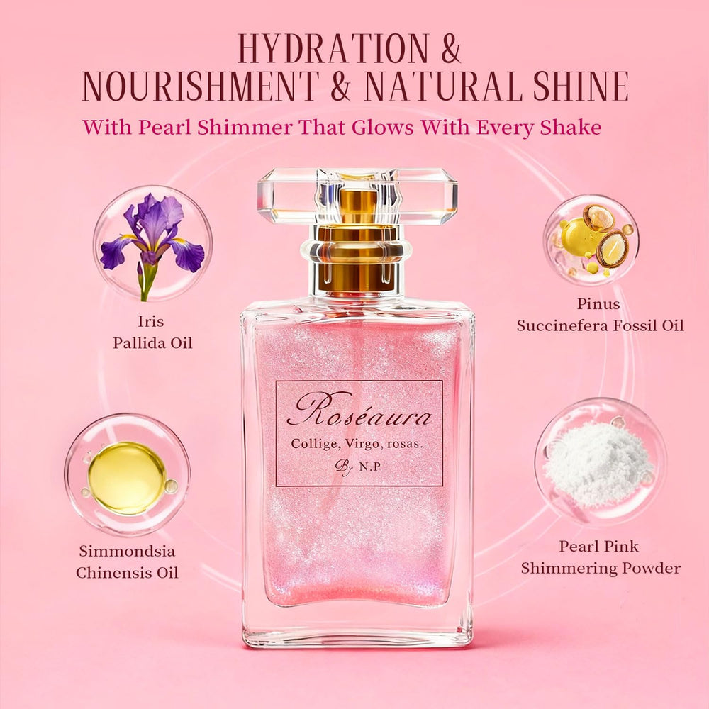 Glossier finish from NP NATURES PHILOSOPHY hair perfume oil on strands.