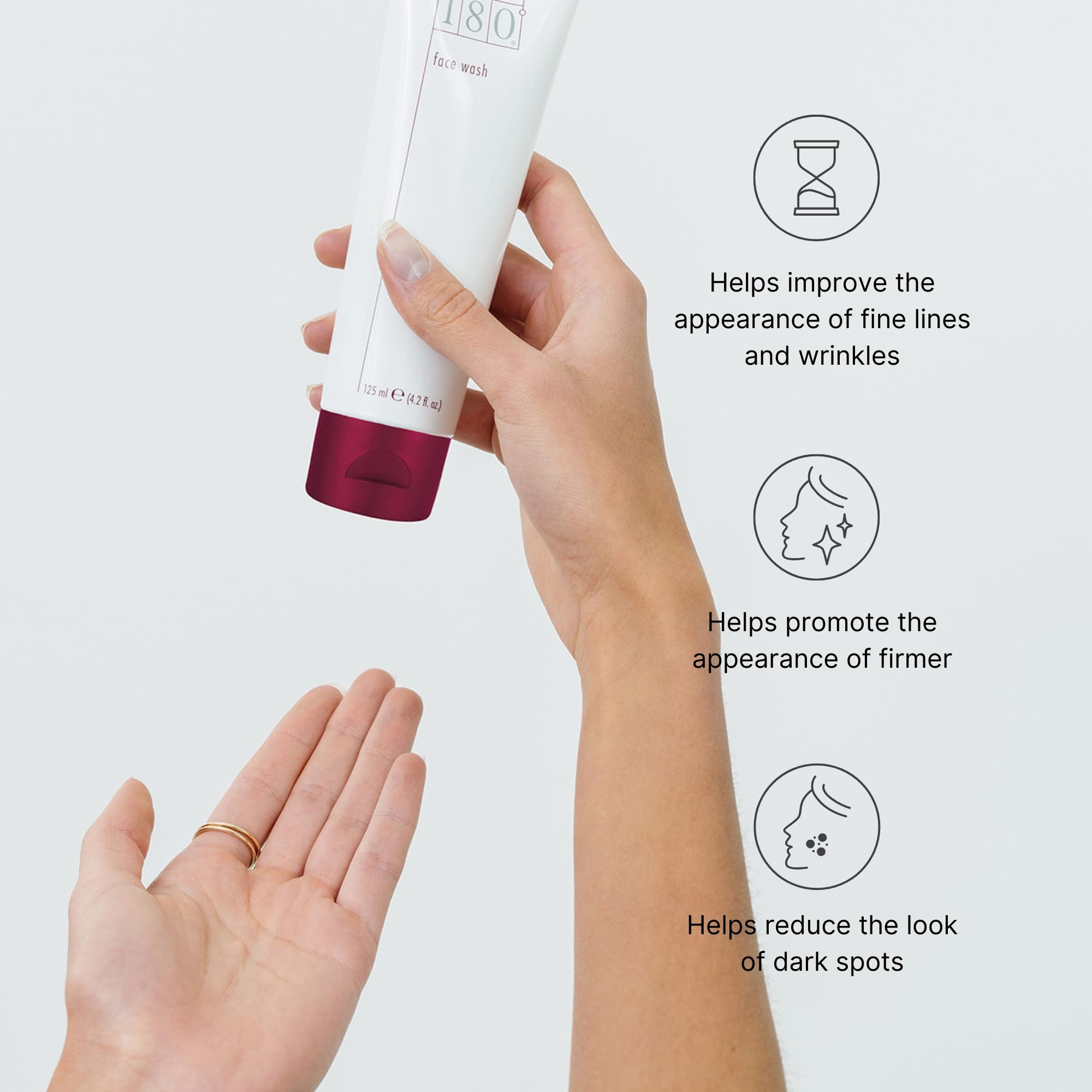 Nu Skin 180° Face Wash label closeup highlighting vitamin C and key ingredients