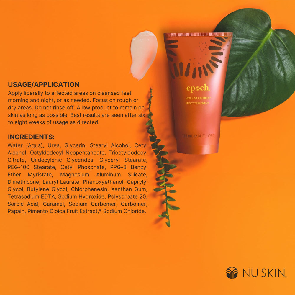 Cream texture close-up of Nu Skin Epoch Sole Solution for smoothing rough skin.