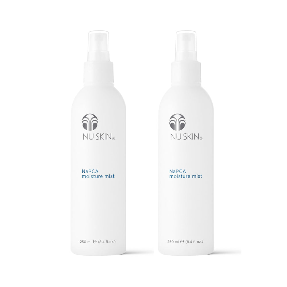 Nu Skin NaPCA Moisture Mist bottle demonstrating hydration for all skin types