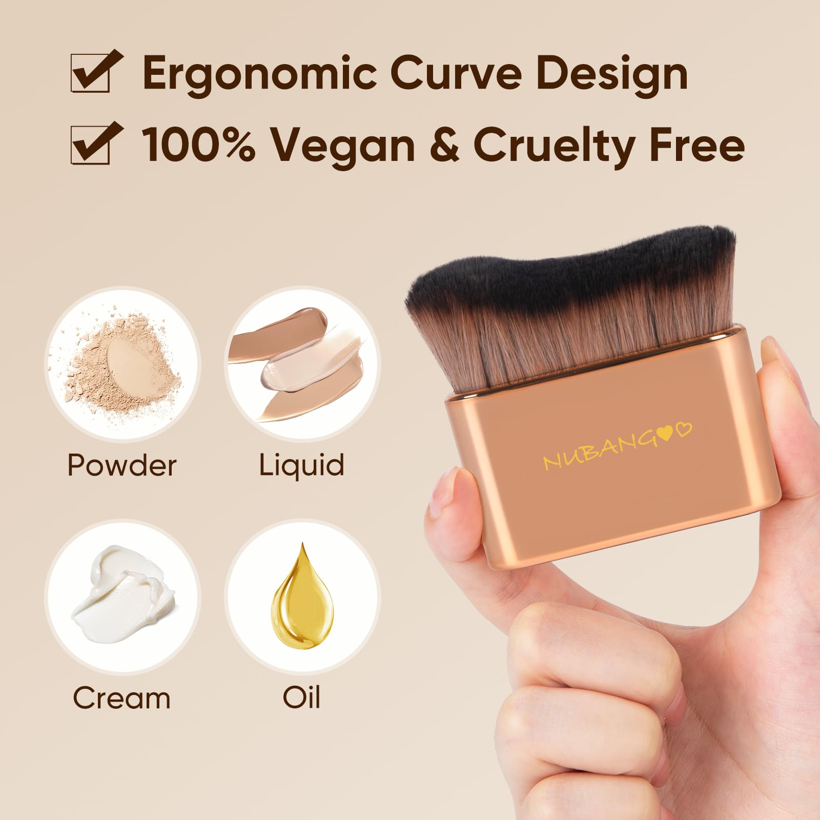 Nubangoo Face Body Makeup Kabuki Brush delivers smooth application on face and body.