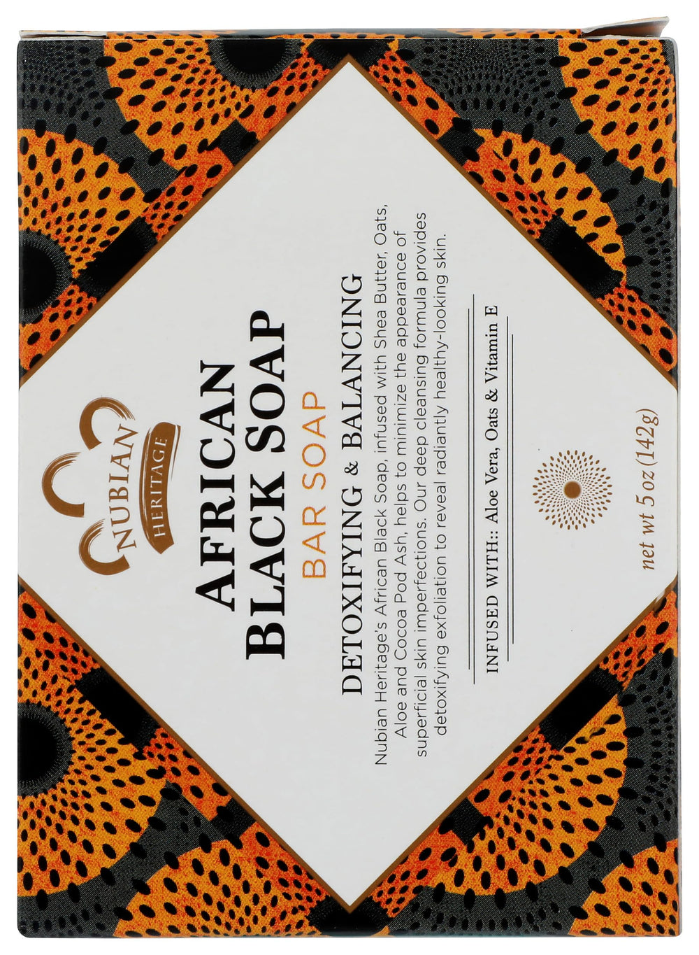 Nubian Heritage African Black Soap Bar close-up shows rich texture for cleansing.