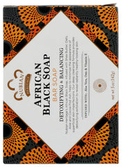 Nubian Heritage African Black Soap Bar close-up shows rich texture for cleansing.