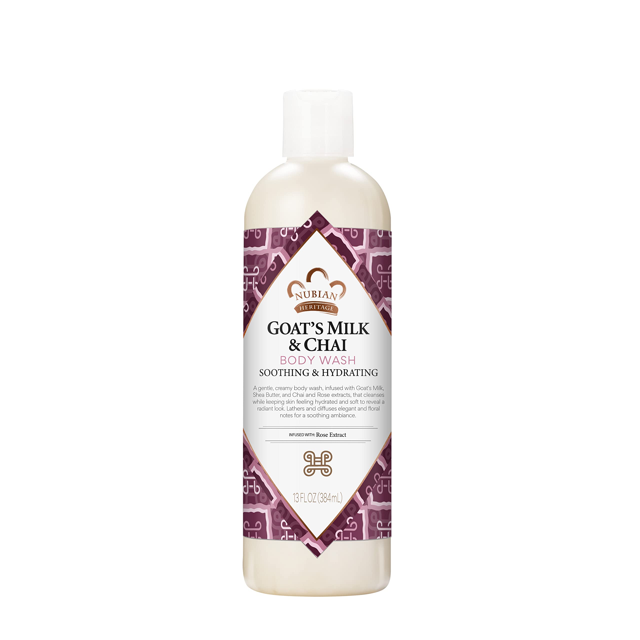 Nubian Heritage botella de leche de cabra y chai para ducha suave.