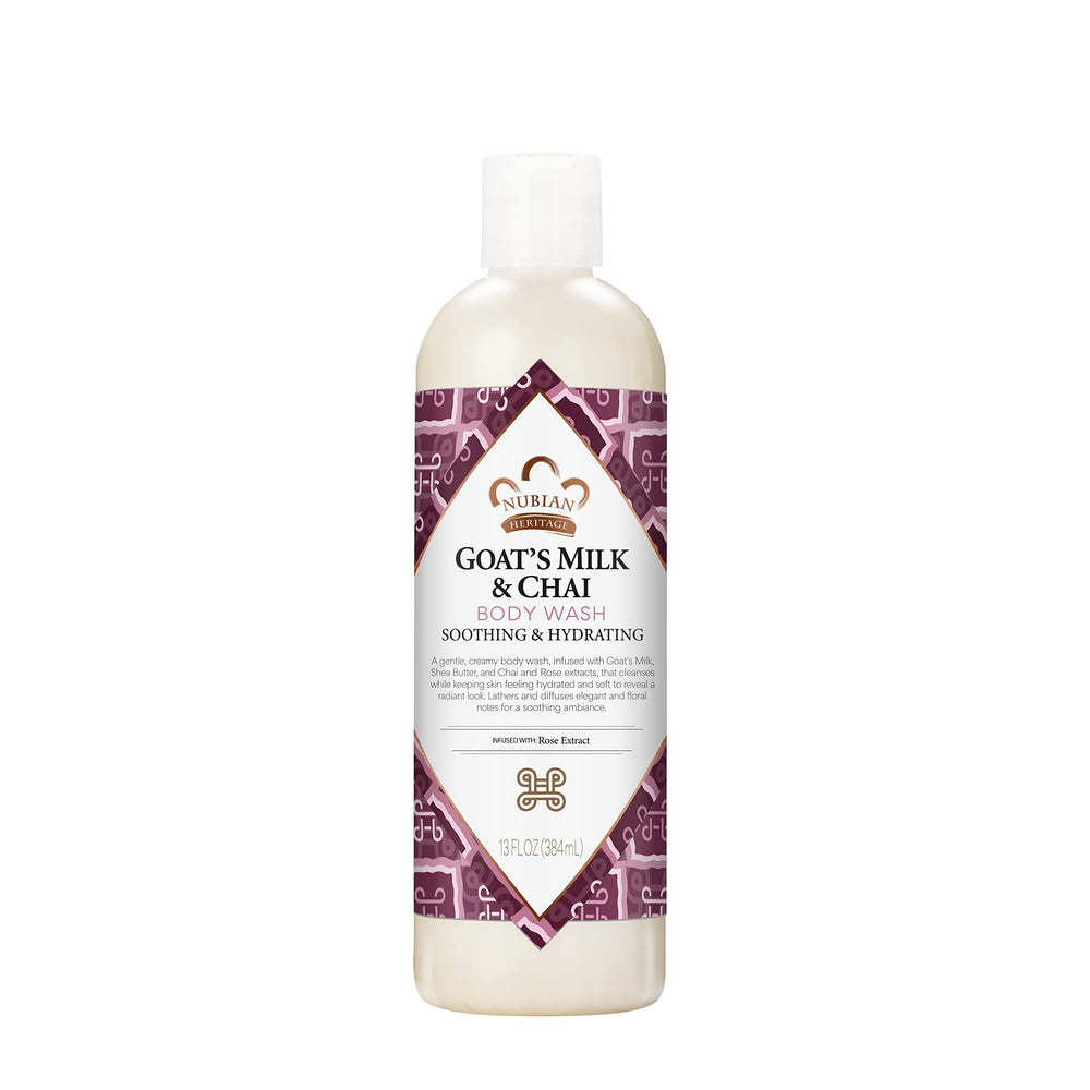 Nubian Heritage botella de leche de cabra y chai para ducha suave.