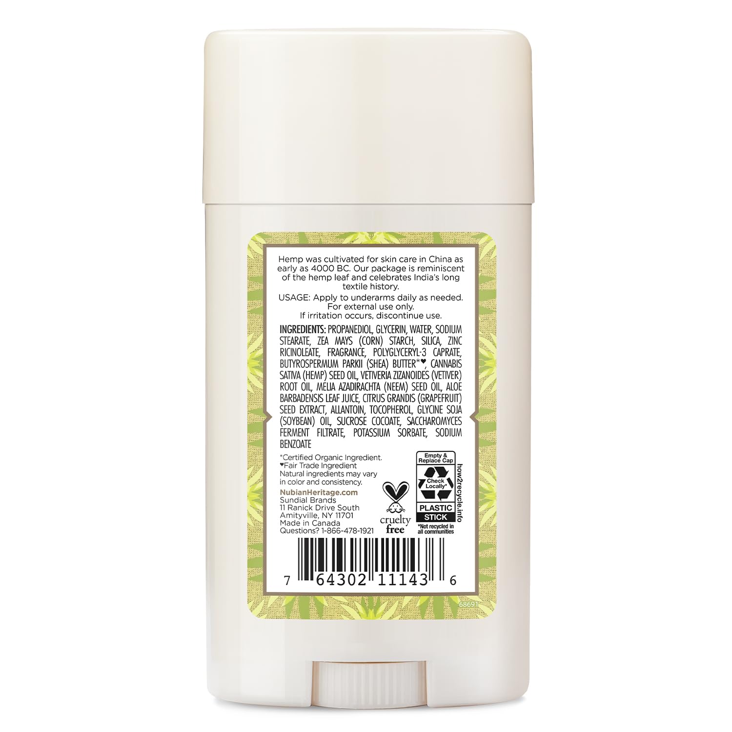 Nubian Heritage desodorante Indian Hemp Vetiver: aplicador cómodo y aroma terroso