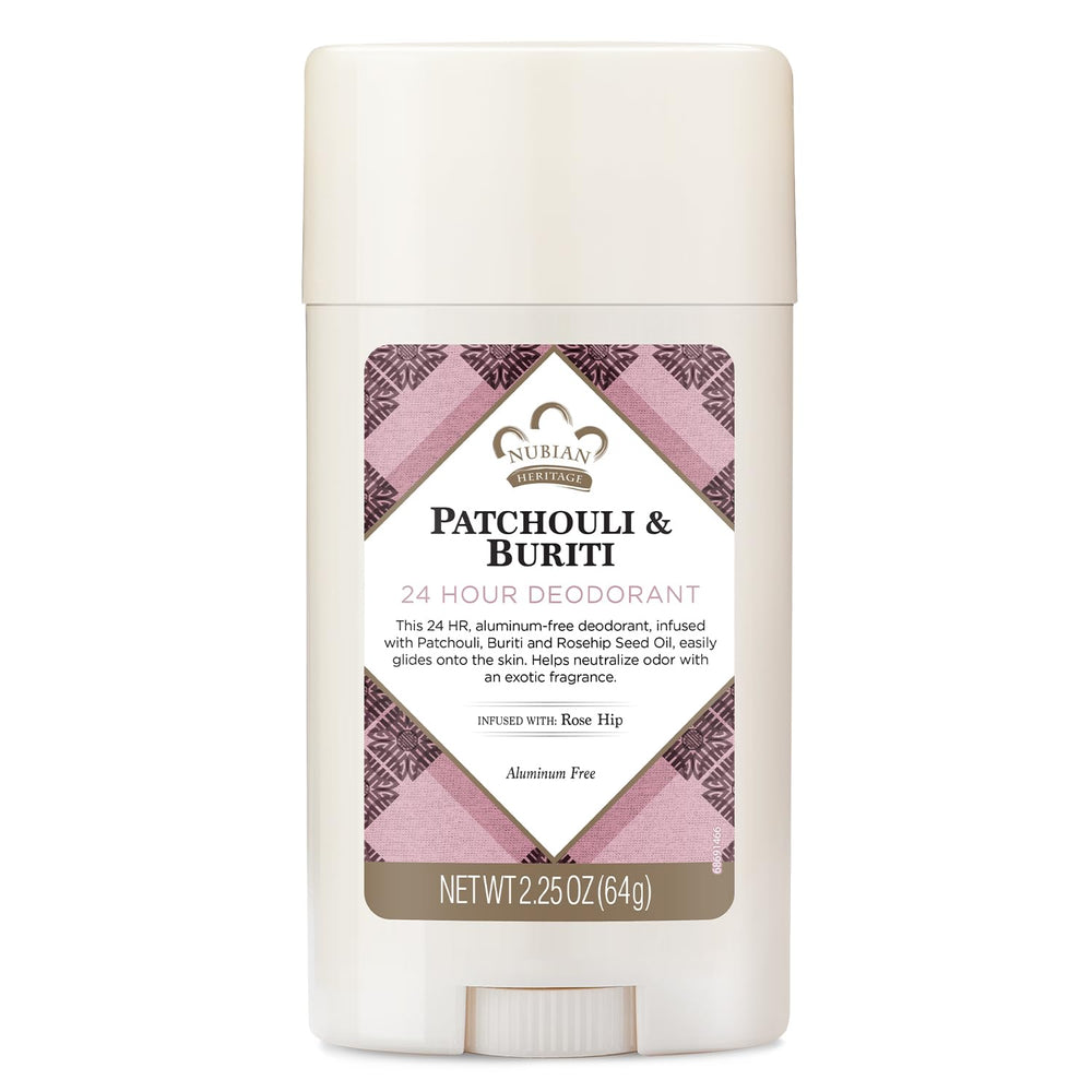 Desodorante Nubian Heritage Patchuli Buriti con textura cremosa para aplicación suave.