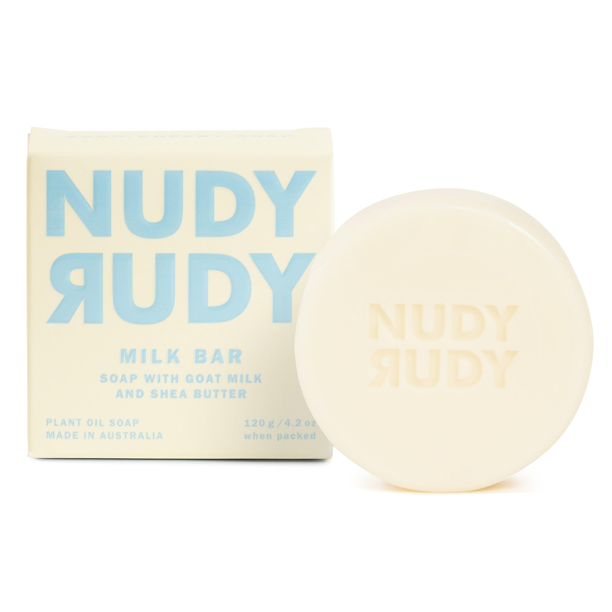 Nudy Rudy Milk Bar Goat Milk Soap Puck for gentle daily cleansing.