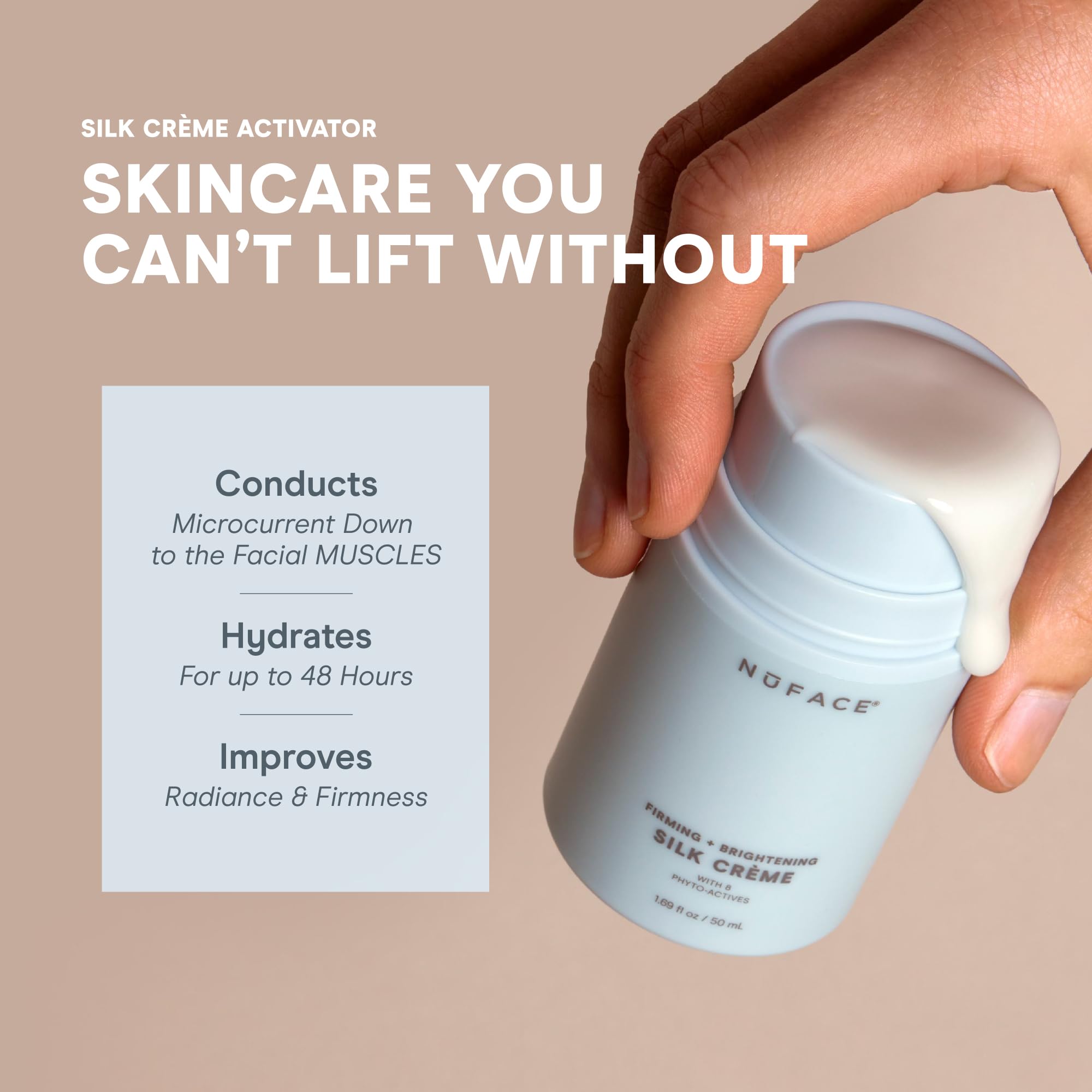 NuFACE Silk Creme Activator texture close-up demonstrates skin hydration potential.