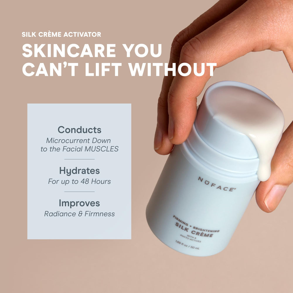 NuFACE Silk Creme Activator texture close-up demonstrates skin hydration potential.