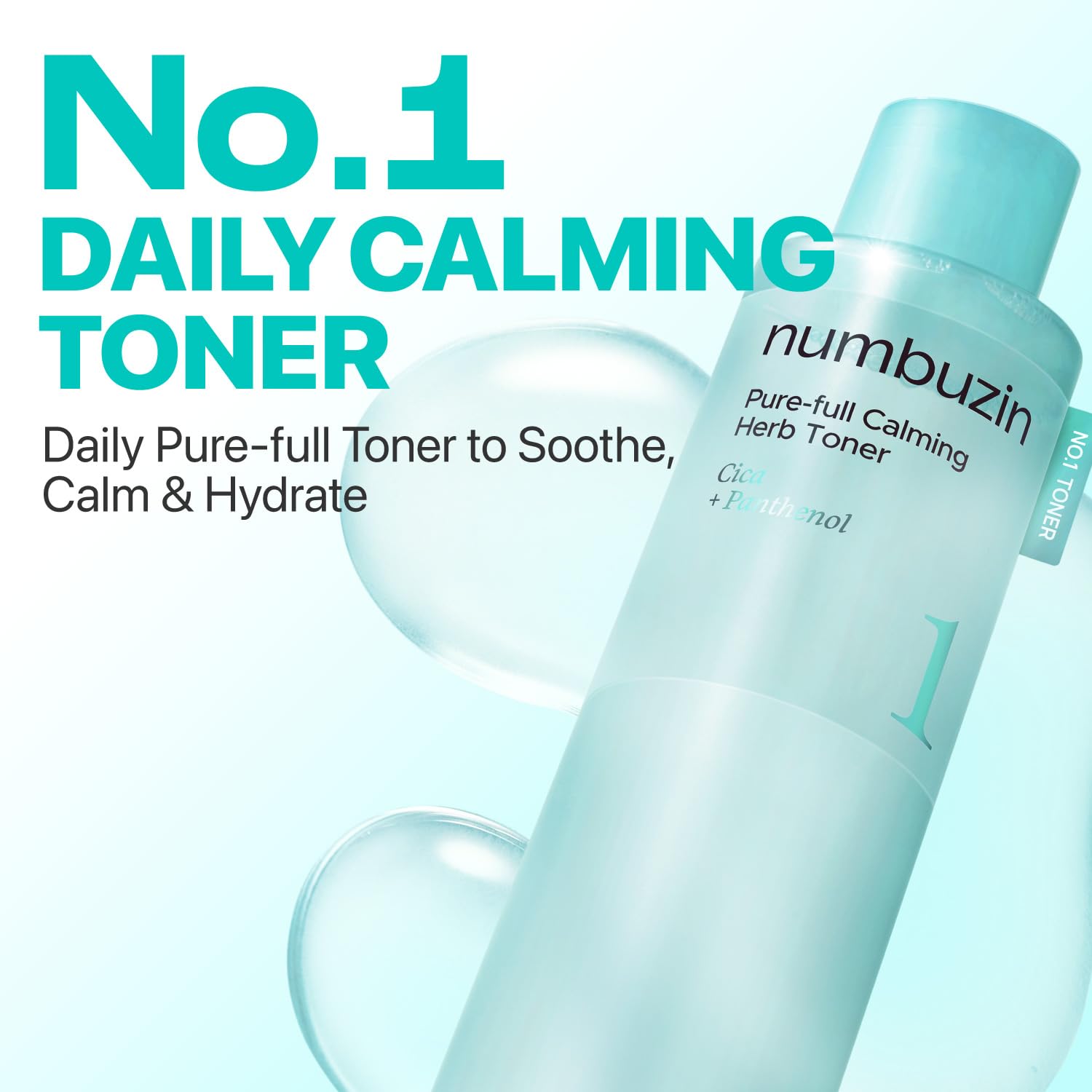 Etiqueta frontal de Numbuzin No.1 Toner, ideal para cuidado diario suave.