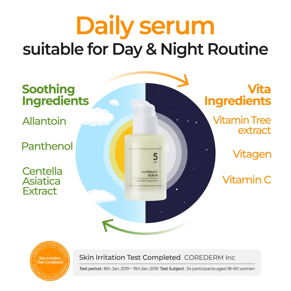 Numbuzin No.5 Serum: envase compacto para viaje y bolso.