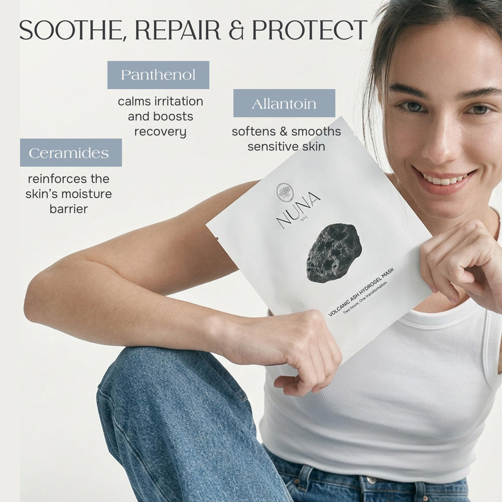 NUNA Volcanic Ash Hydrogel Mask ceramide barrier close-up for soothing support