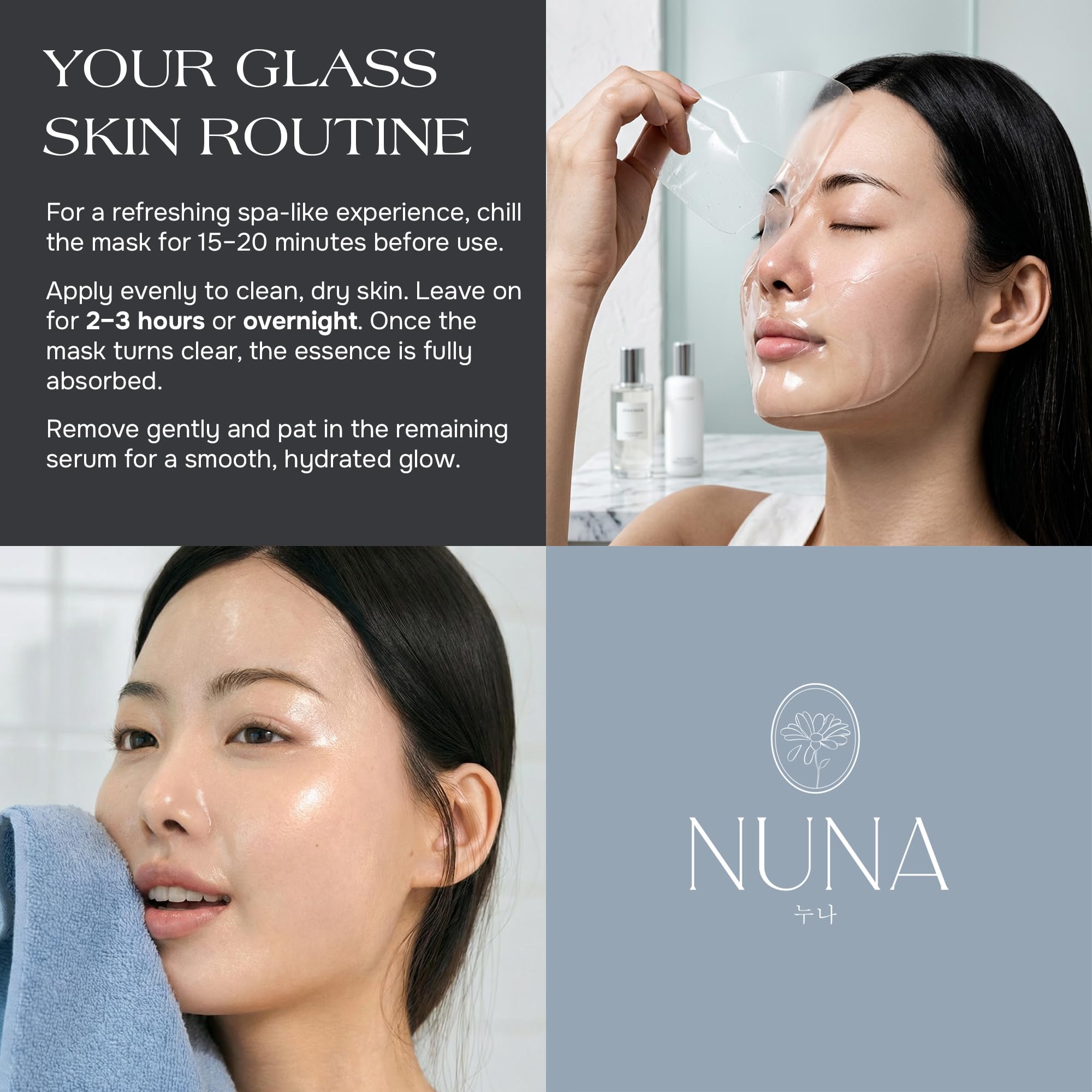 NUNA Volcanic Ash Hydrogel Mask night-use scenario for overnight hydration