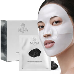 NUNA Volcanic Ash Hydrogel Mask packaging, premium detox presentation for quick prep